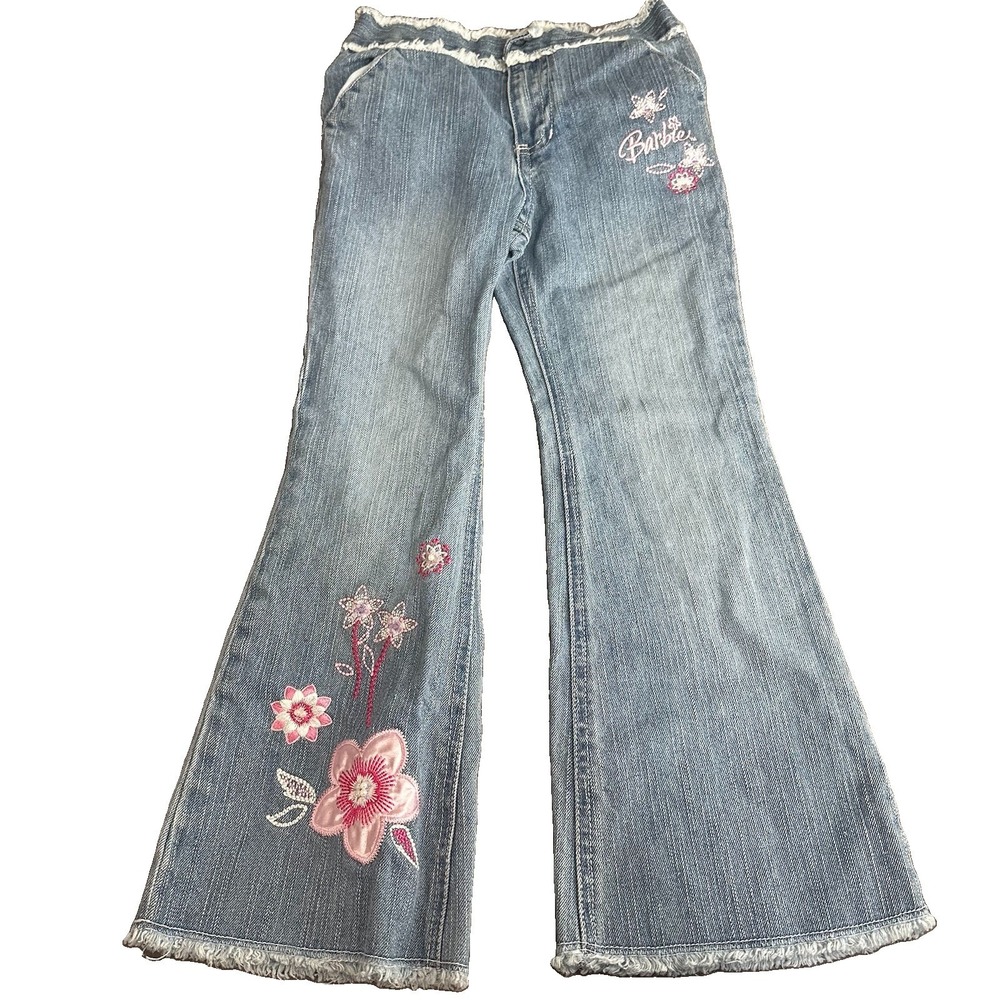 Barbie Avenue Y2K Girls Flare Jeans size 6x Bead Embroidered Appliqué